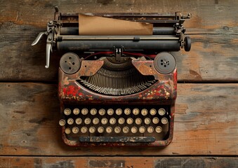 Vintage Typewriter on Wooden Table, A Nostalgic Writing Tool - obrazy, fototapety, plakaty