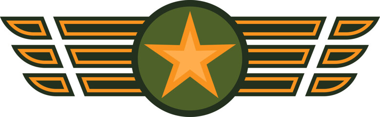 Fototapeta premium Military star wings emblem army air force badge. Graphic officer rank insignia symbol, airman vector illustration.