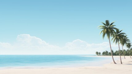 Fototapeta na wymiar A pristine secluded beach with minimalistic palm trees against a clear sky capturing the essence of a tropical paradise AI generated