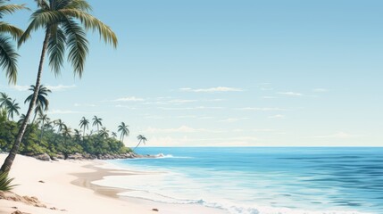 A pristine secluded beach with minimalistic palm trees against a clear sky capturing the essence of a tropical paradise  AI generated