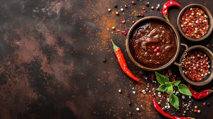 Rich, dark barbecue sauce with spices and chili pepper
