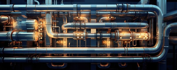 A room in the factory with large pipes. generative AI