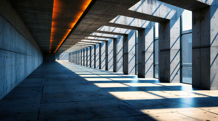 Urban Tunnel Perspective, Dark City Architecture with Concrete Construction, Empty Road Leading...