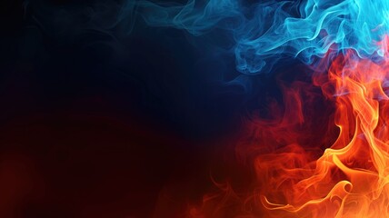 Fototapeta premium Abstract image of blue smoke and red flames on a dark background