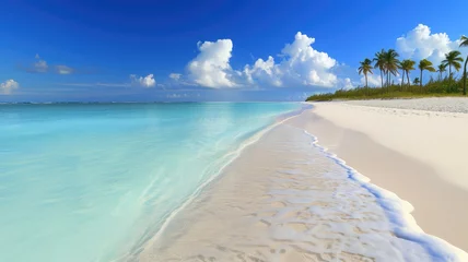 Foto op Canvas Tropical beach with clear turquoise waters, white sands, and palm trees © Татьяна Макарова
