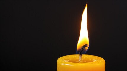Close-up of a burning yellow candle on a dark background