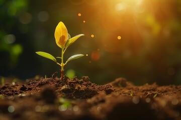 hopeful seedling emerges from soil, radiates growth energy, Generative AI