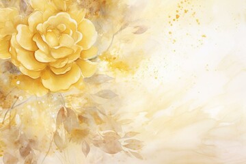 Golden watercolor abstract with floral patterns. Generative AI