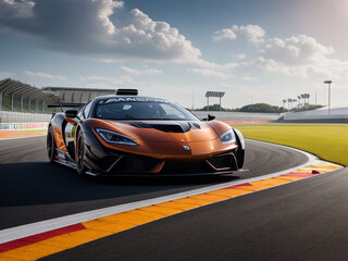 Cool supercar on the race track, sport car racing.