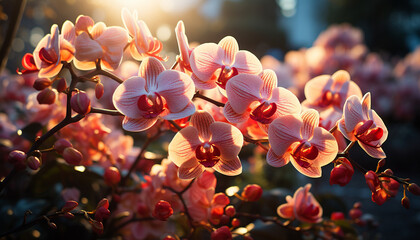 Freshness and beauty in nature  a vibrant, fragrant orchid blossom generated by AI