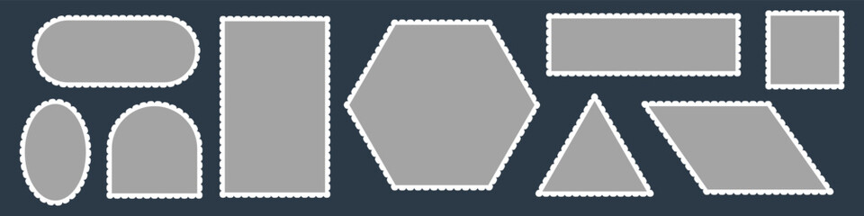 Postage stamps. Set of Blank postage stamps shape isolated on white background. Postal frame sticker template.