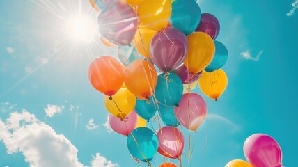 Fototapeta na wymiar Colorful balloons against a sunny sky