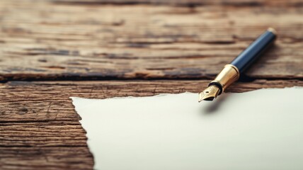 Fountain pen on a rough wooden surface with paper