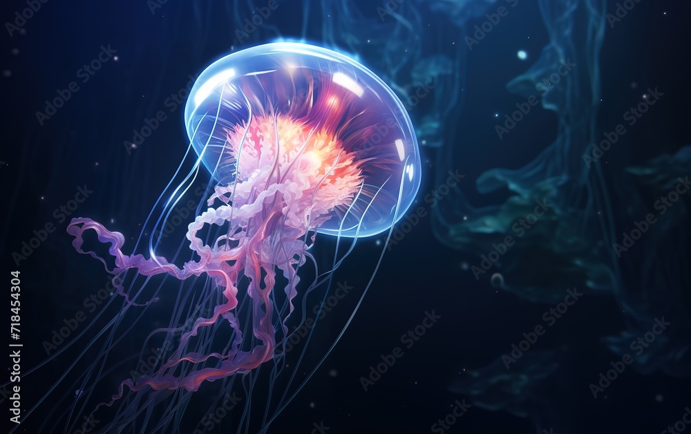 Wall mural A jellyfish swimming in the ocean. generative AI