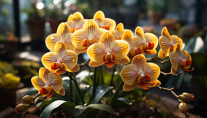 Fototapeta premium A vibrant bouquet of multi colored orchids brings elegance to nature generated by AI