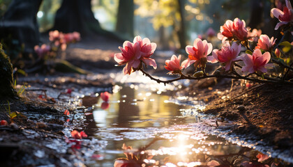 The vibrant colors of nature blossom in the tranquil outdoors generated by AI