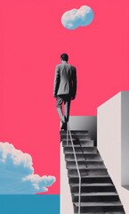 Business trendy illustration, the stairway to success, business person going up in life