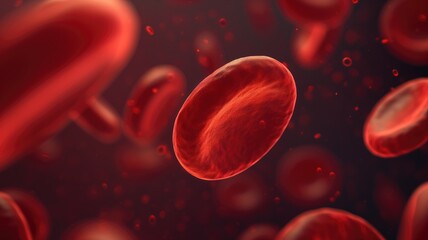 A single red blood cell in sharp focus, highlighted against a backdrop of many