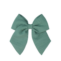 Green sailor bow against white backdrop - a charming accessory for any occasion.