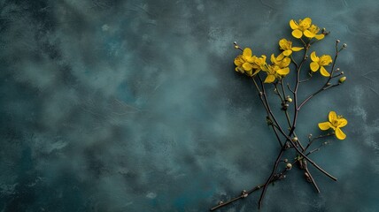 Yellow flowers arranged on a dark, textured background