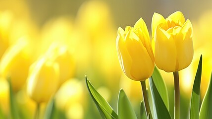 Bright yellow tulips against a blurred yellow backdrop