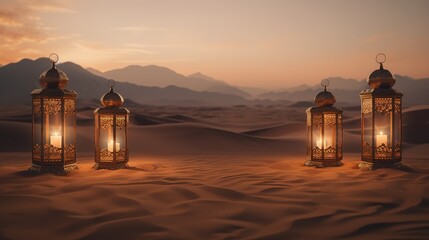 Brightly lit lanterns in the middle of the desert