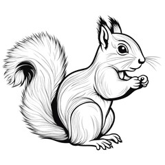 Fototapeta premium Squirrel Coloring Book Page Illustration Art On Transparent Background Generative AI.