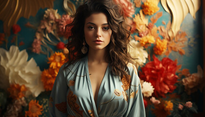 Beautiful woman with long brown hair standing outdoors, looking confident generated by AI