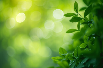 Abstract Green smooth background with light bokeh Nature clear backgrounds in the morning 