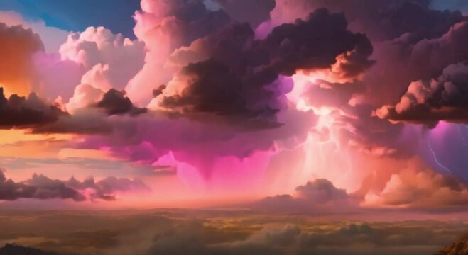 Beautifully colored thunderstorms spread in various directions