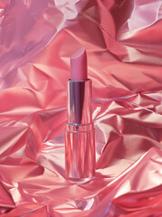 pink lipstick with a bold shiny background, product stock photography