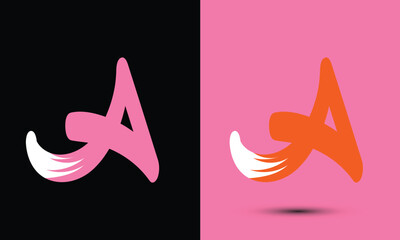 Initial letter A combine with fox tail BLACK and PINK