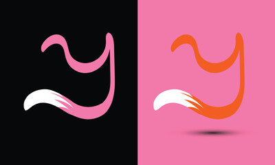 Fototapeta premium Initial letter Y combine with fox tail BLACK and PINK