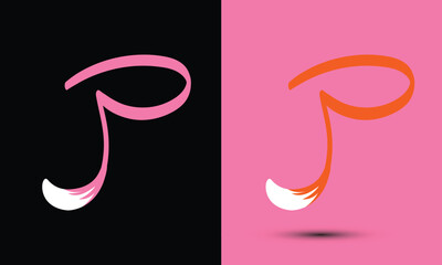 Initial letter P combine with fox tail BLACK and PINK