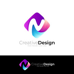 Letter N logo colorful , N logo and square design vector