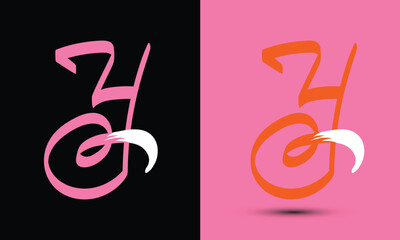Initial letter Y combine with fox tail BLACK and PINK