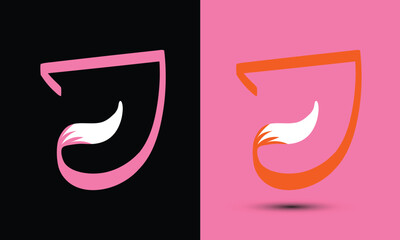 Initial letter J combine with fox tail BLACK and PINK