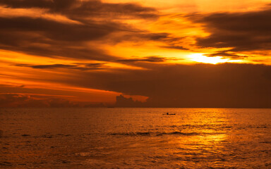 Evening sky over ocean. Golden hour sunset over the sea