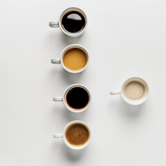 multiple coffee mugs on white background