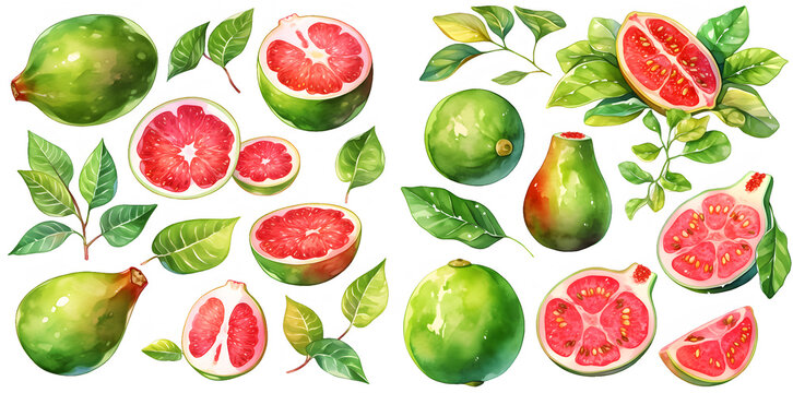 Watercolor guava clipart for graphic resources
