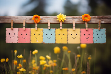 Obraz premium Colorful smileys in a spring field of flowers