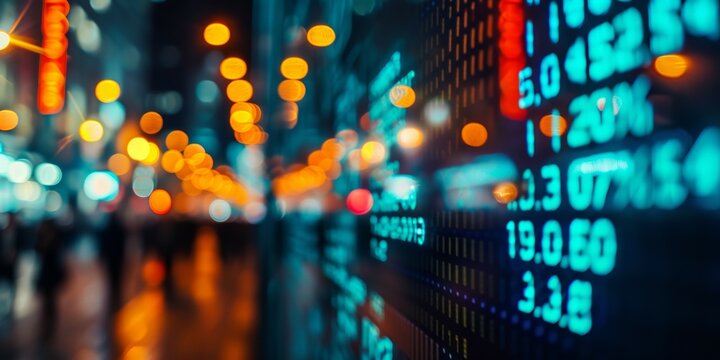 Display of Stock market quotes on LED screen, stock market investment concept