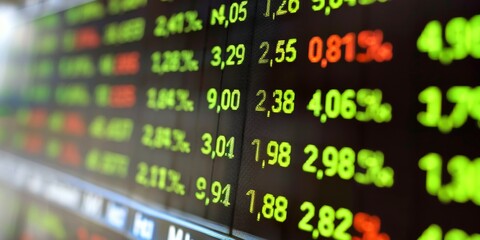 Fototapeta premium Display of Stock market quotes on LED screen, stock market investment concept