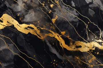 Luxury abstract fluid art painting background alcohol ink technique black and gold color	