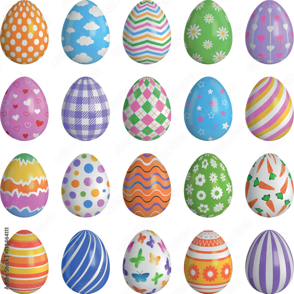 Wall mural set of colorful easter eggs. isolated easter eggs with colorful decorations