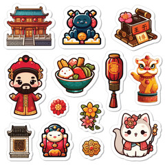 Chinese New Year sticker set printable vector illustration