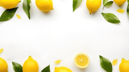 Yellow lemon with green leaf decoration in photo on white background. generative AI