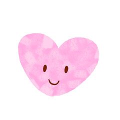 水彩手描き　ピンクのハート　笑顔　イラスト　テクスチャあり