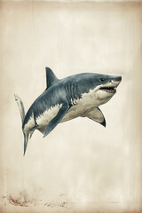 vintage poster illustration of a shark