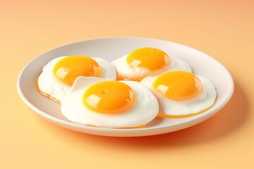 Perfectly Cooked Fried Eggs with Glistening Yolks, Served on a Yellow Plate Against an Isolated Background, Generative AI